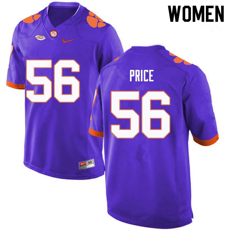 Women #56 Luke Price Clemson Tigers College Football Jerseys Sale-Purple